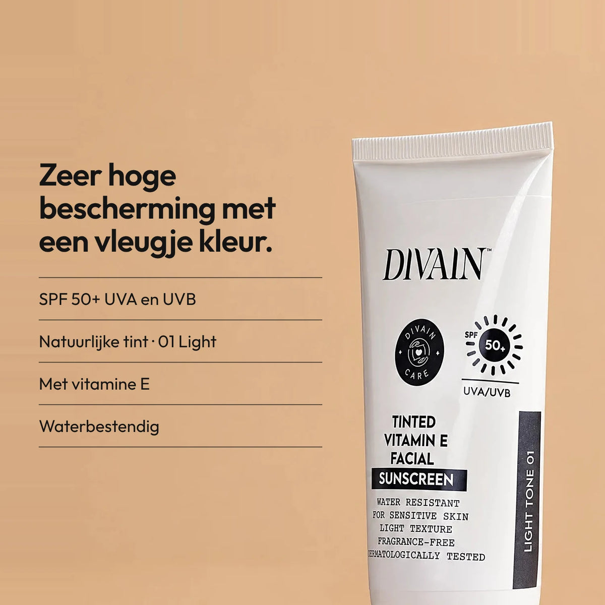 Getinte Vitamine E Gezichtszonnebrandcrème SPF50+ Licht Toon 01