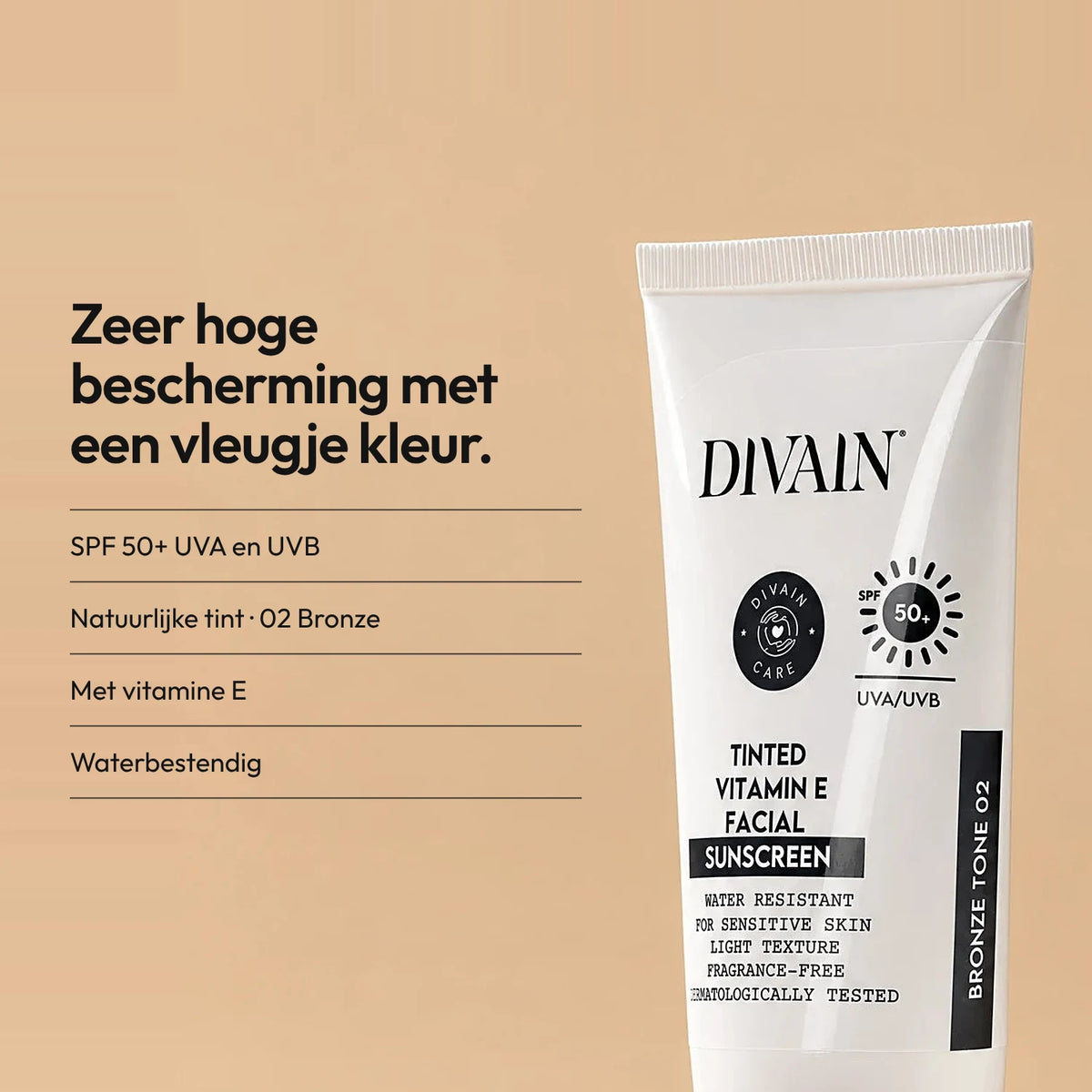 Getinte Vitamine E Gezichtszonnebrandcrème SPF50+ Bronzetint 02