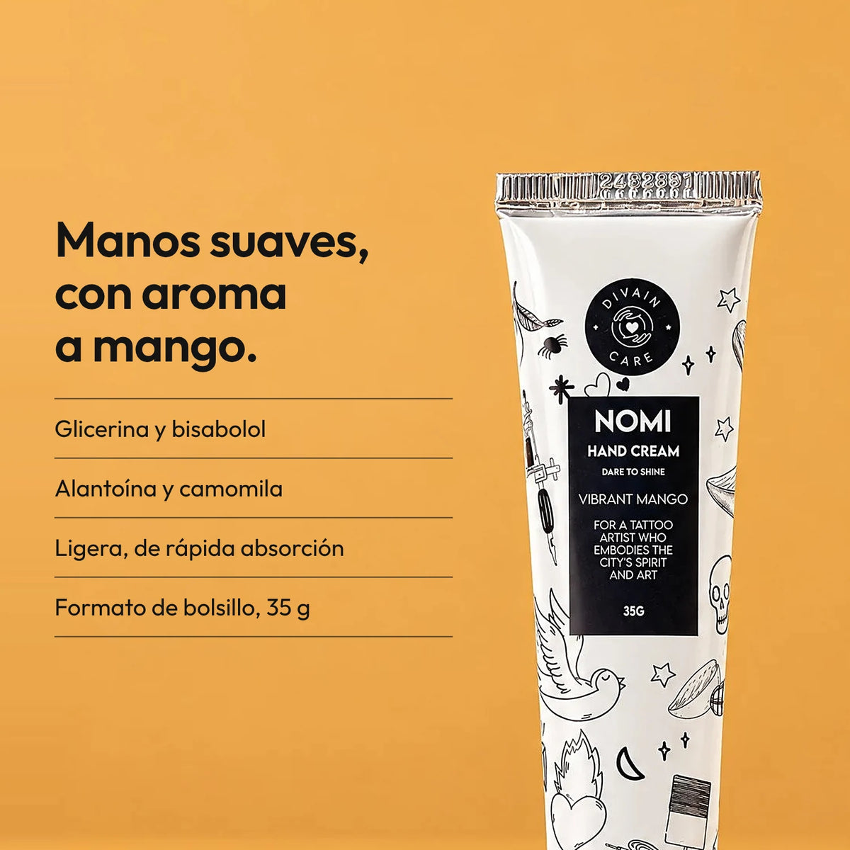 Crema de manos con aroma a mango, de textura ligera y rápida absorción.