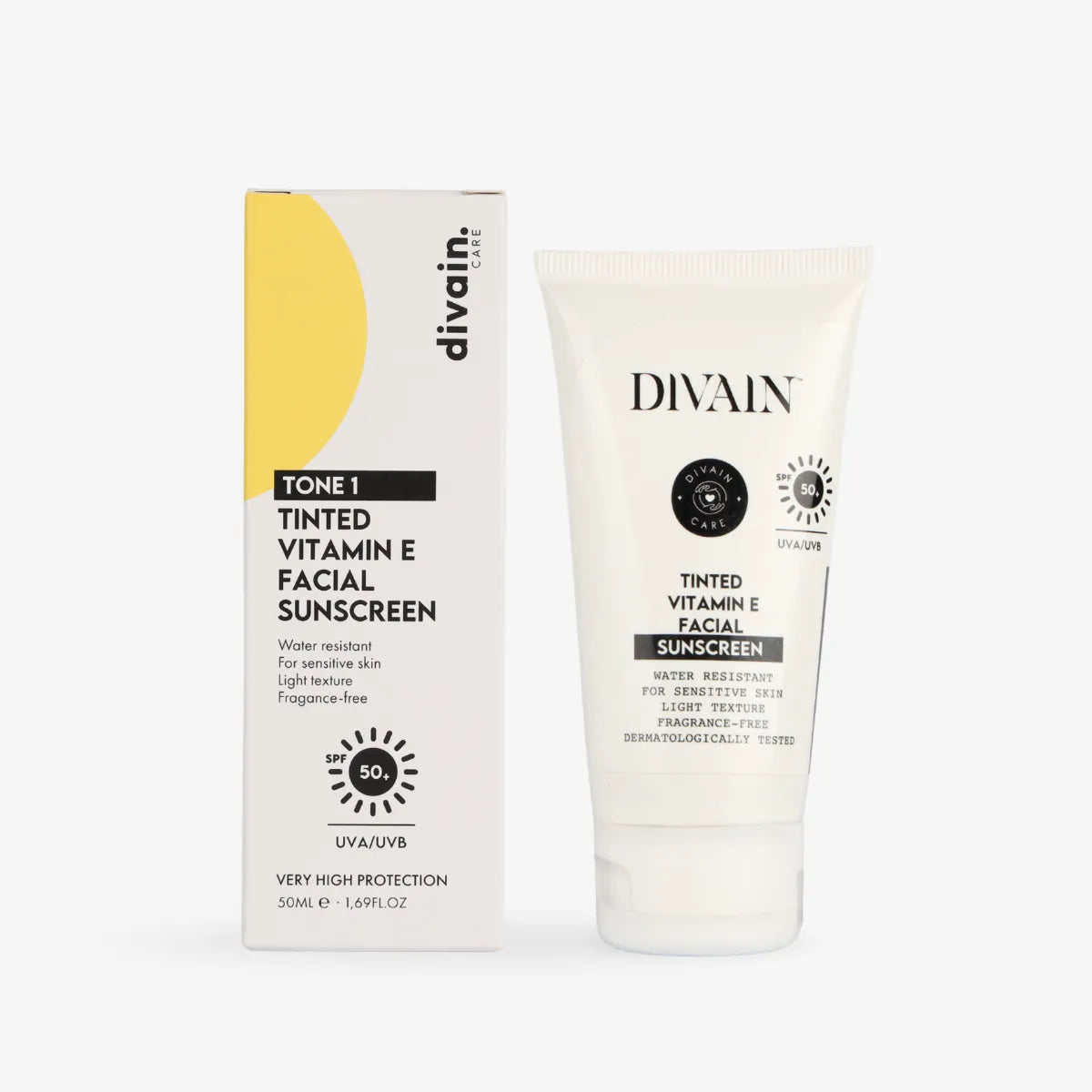 Tinted Vitamin E Facial Sunscreen SPF50+ Light Tone 01 | divain Parfums