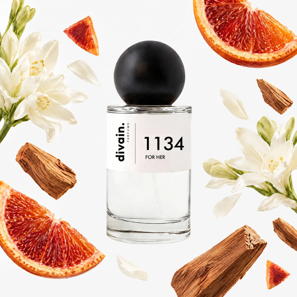 Notas olfativas naranja roja, nardos y sándalo | Perfume divain.1134 | divain Parfums
