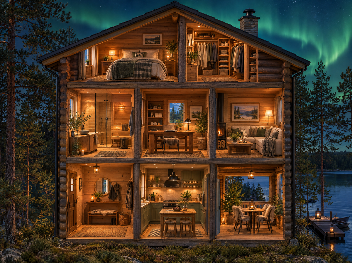 Suomalainen hirsitalo, divain. home