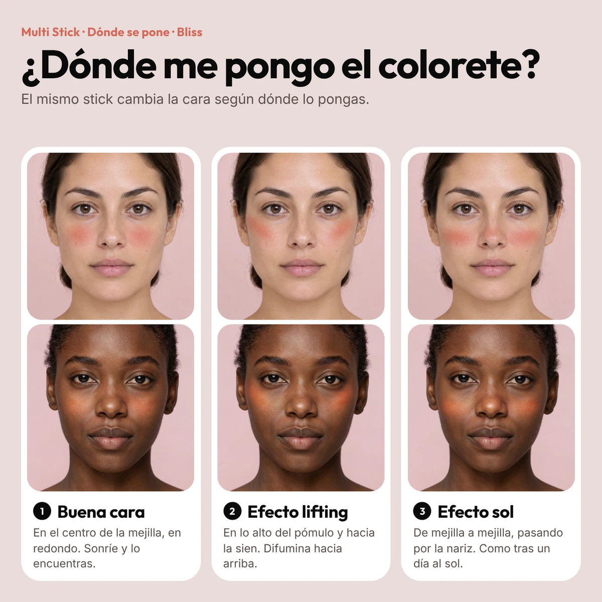 Dónde ponerse el colorete Multi Stick Bliss