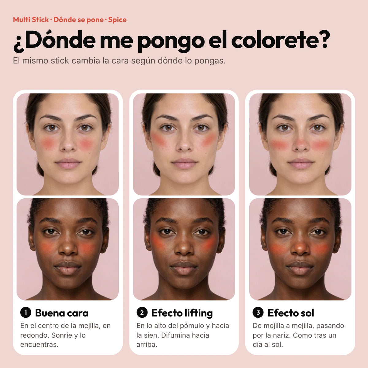 Dónde ponerse el colorete Multi Stick Spice
