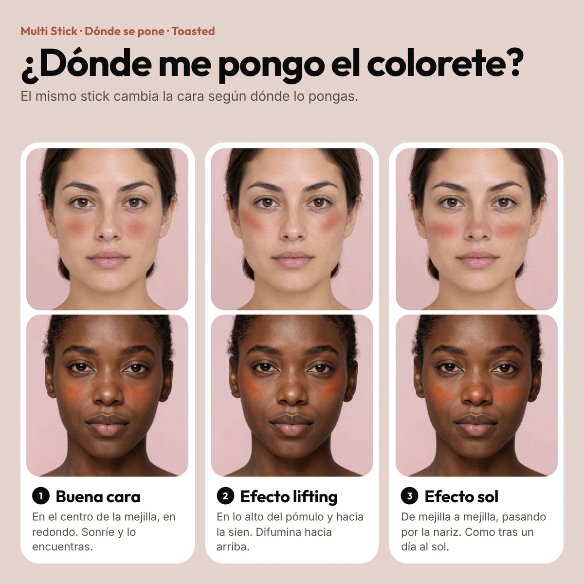 Dónde ponerse el colorete Multi Stick Toasted