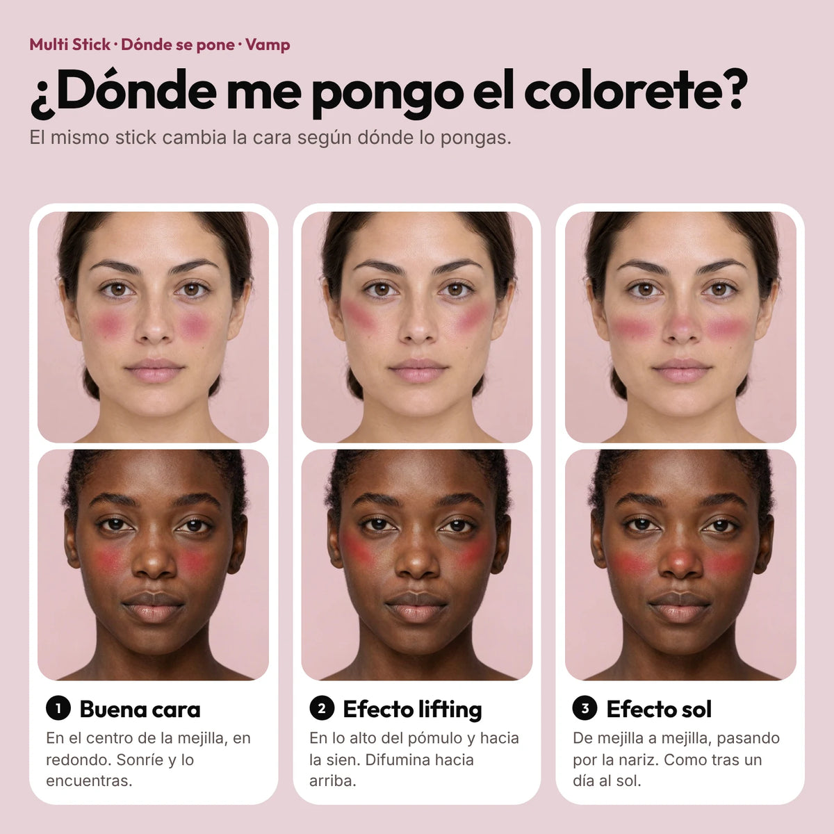 Dónde ponerse el colorete Multi Stick Vamp