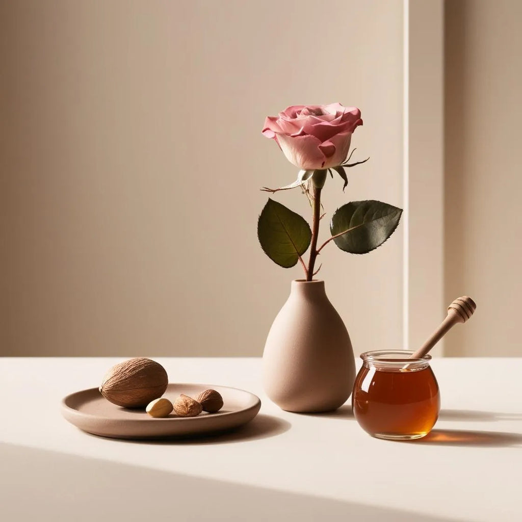 Acorde aromático floral y dulce con rosa, frutos secos y miel