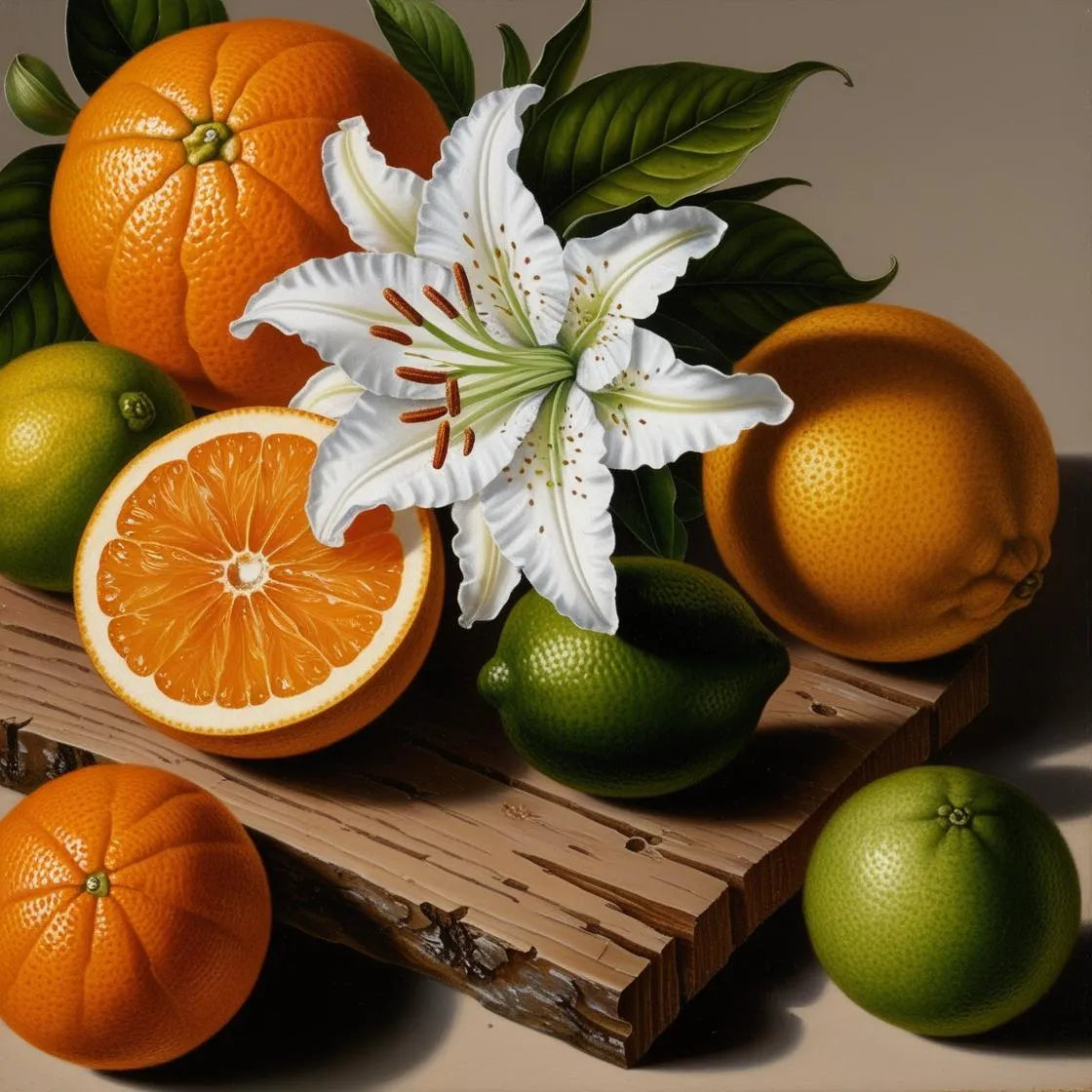 Acorde aromático cítrico y floral con naranjas, limas y flor de azucena