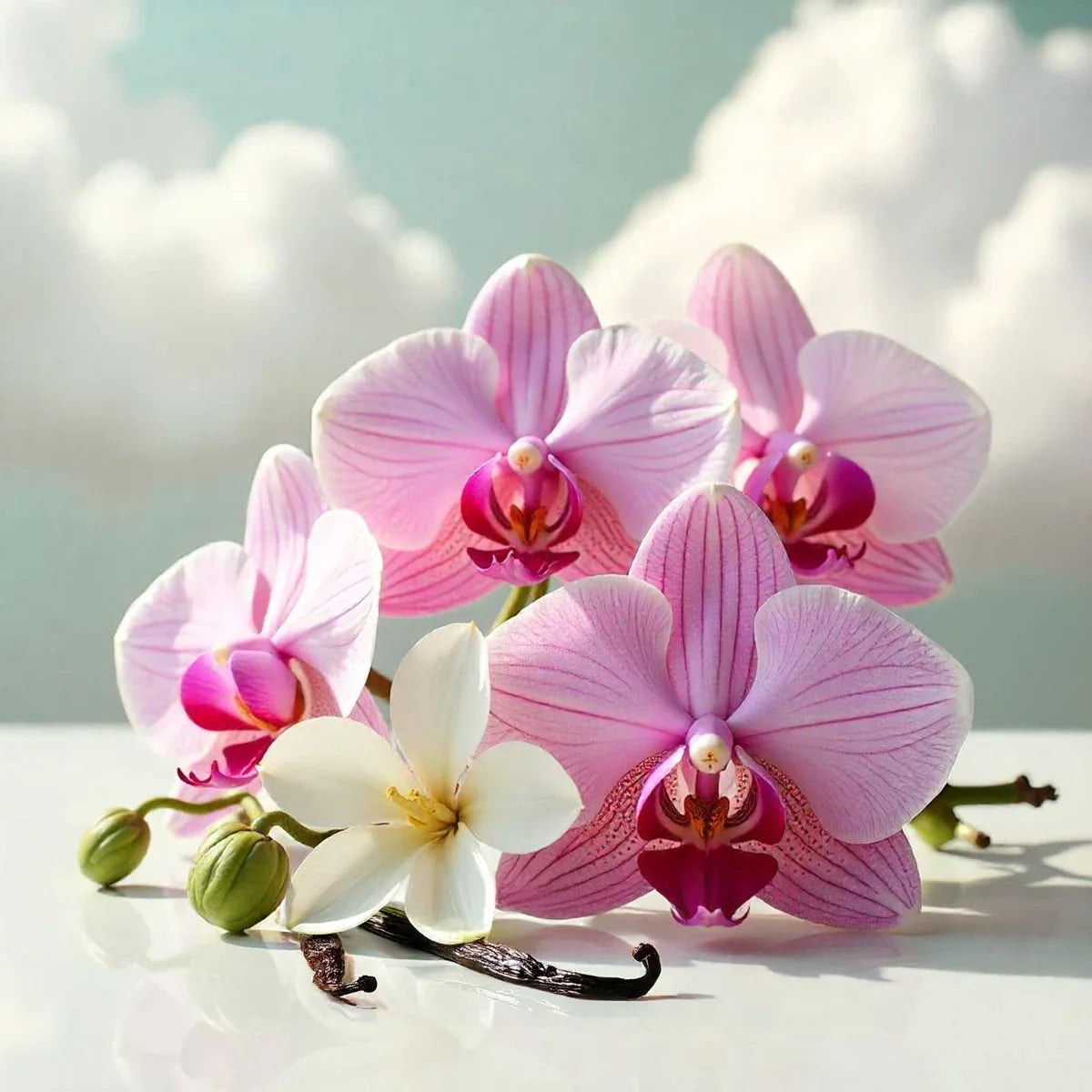 Notas olfativas florales y dulces con orquídeas, flor blanca y vainilla