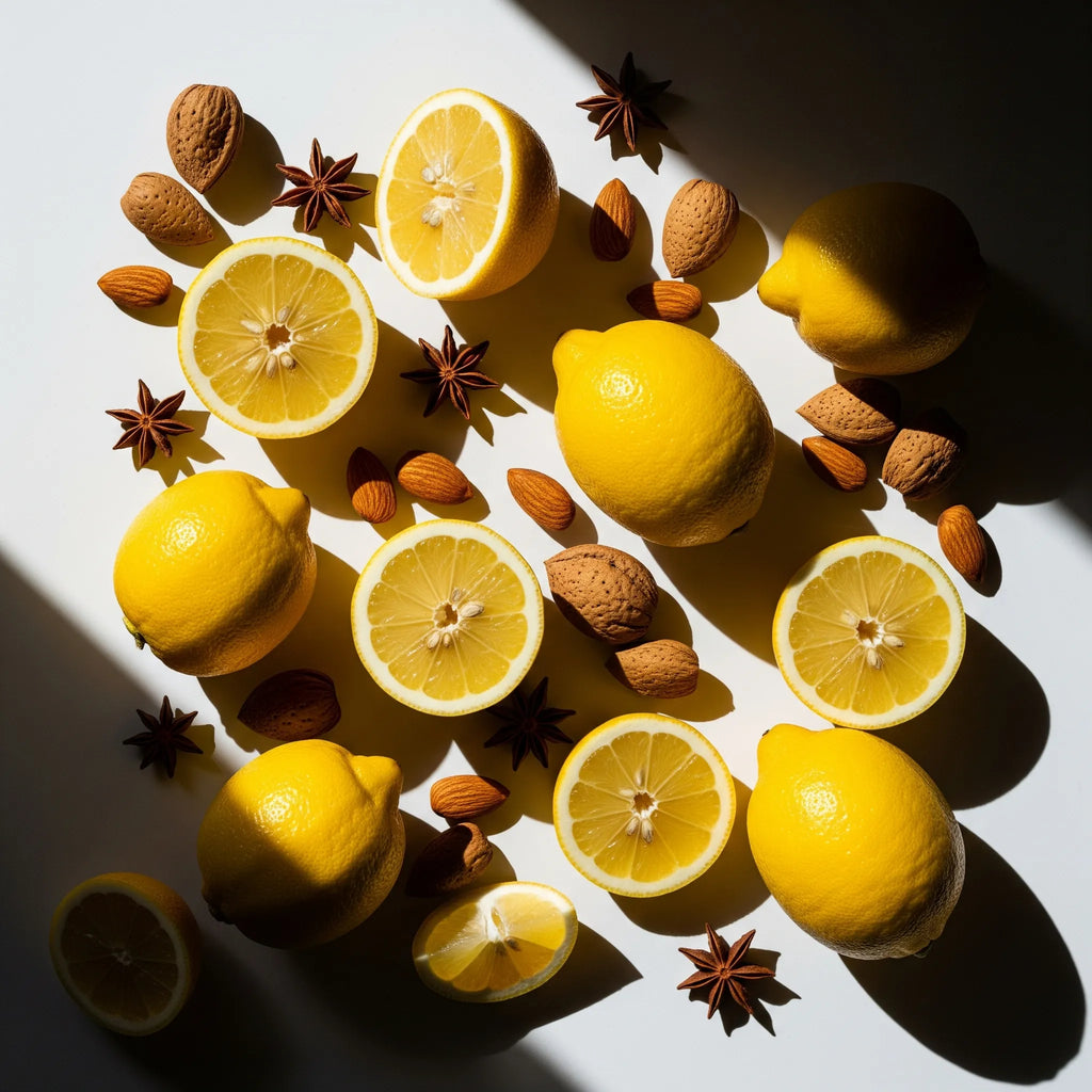 Notas olfativas cítricas y especiadas con limón, almendra y anís estrellado