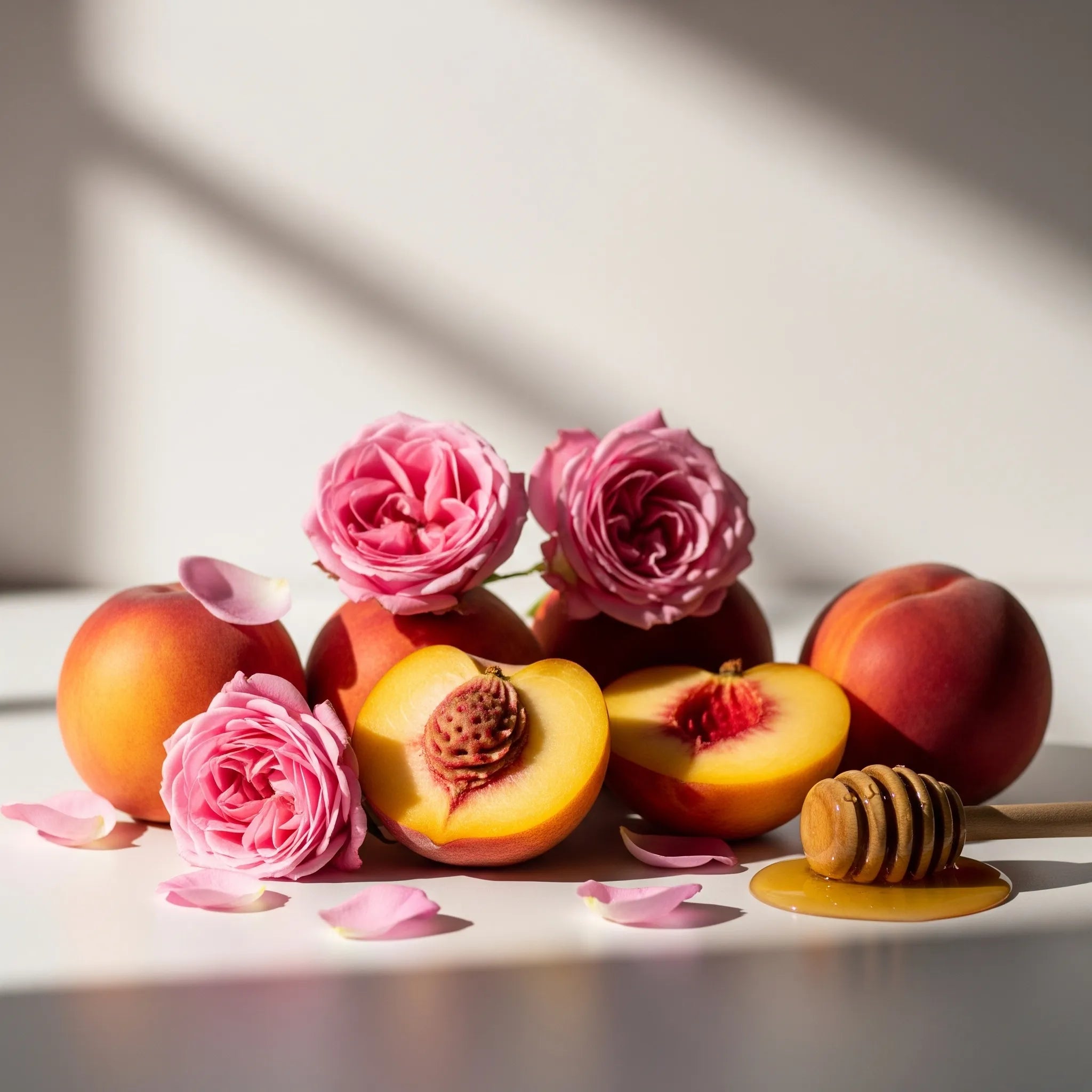 Notas olfativas dulces y florales con melocotón, miel y rosa