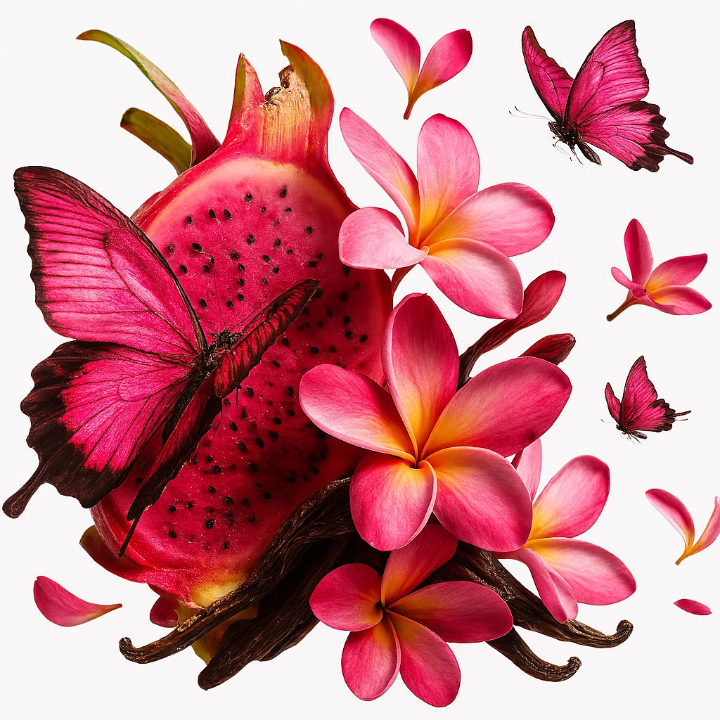 Notas olfativas exóticas con pitahaya, flores tropicales y vainilla