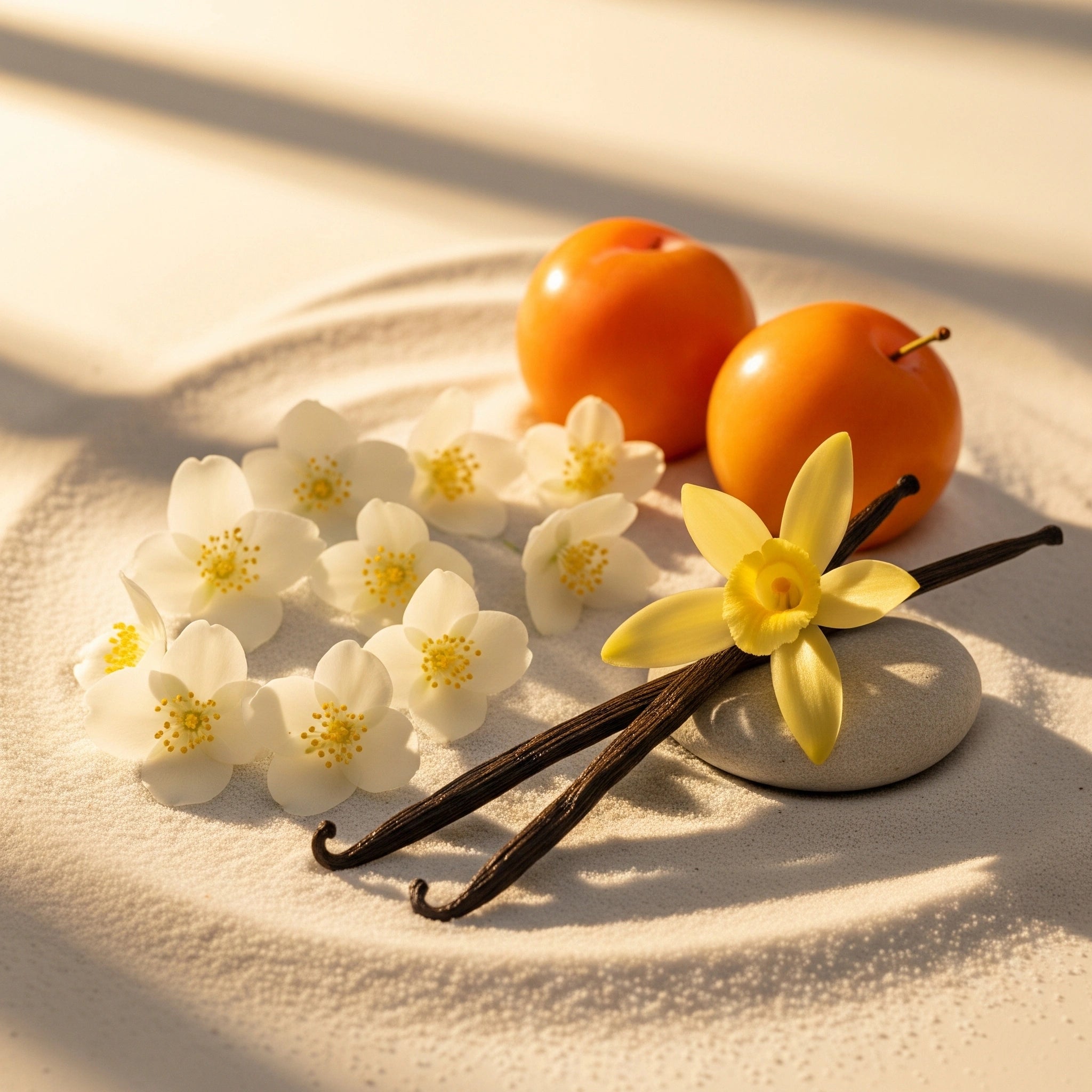 Notas olfativas de flor de azahar, vainilla y ciruela amarilla