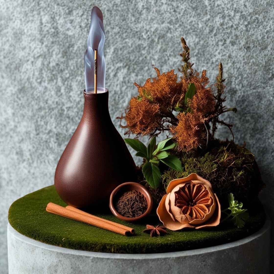 Cítricos, canela y pimienta negra representando las notas olfativas del perfume.