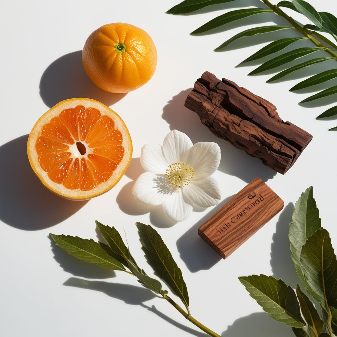 Bergamota, cuero y naranja, notas olfativas del perfume equivalente divain.281 para hombre