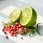 Lima y pimienta rosa representando las notas olfativas del perfume.