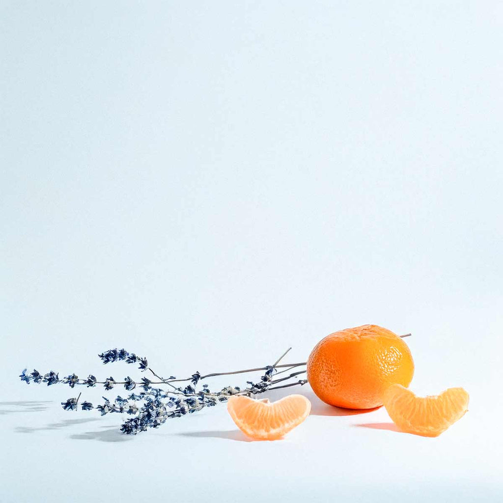 Notas olfativas del perfume con lavanda y mandarina.