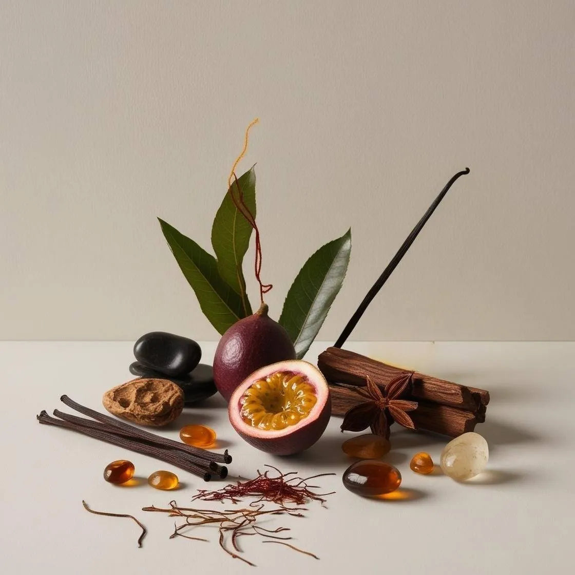 Notas olfativas del perfume con maracuyá, vainilla y canela.