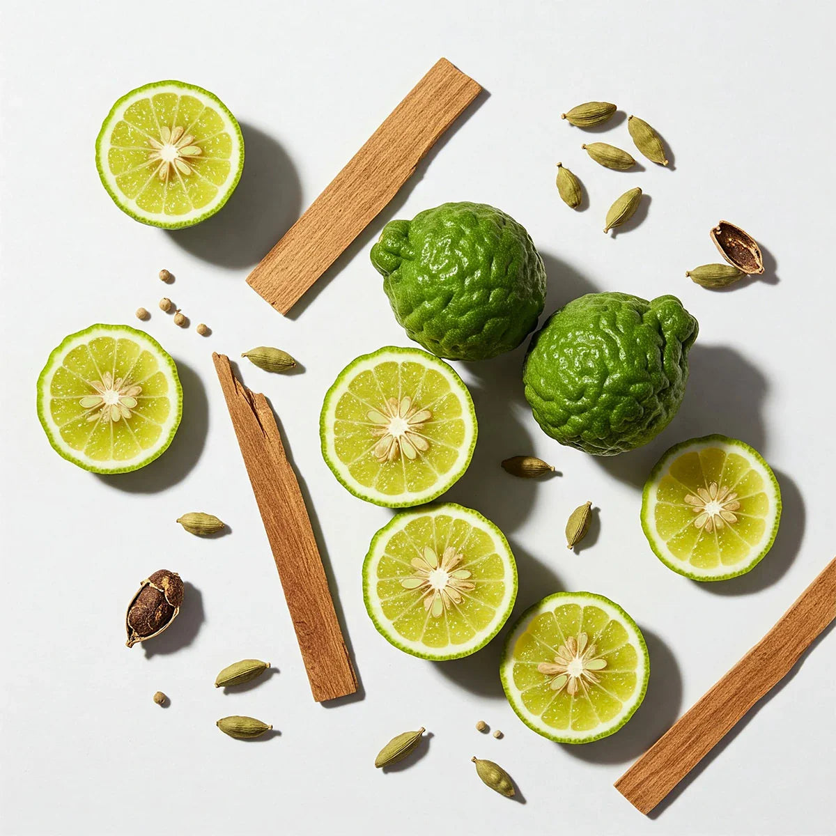 Notas olfativas del perfume con bergamota fresca, cardamomo especiado y madera de cedro cálida.