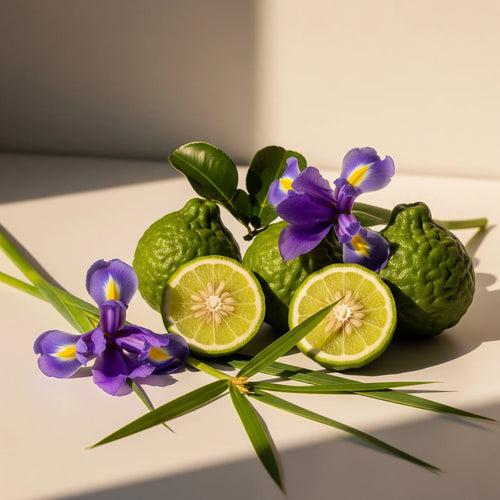 Notas olfativas del perfume con bergamota fresca, iris elegante y un toque verde de bambú.