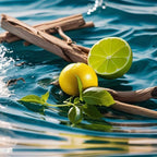 Granadina y naranja representando las notas olfativas del perfume.