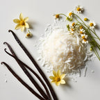 Vainilla, coco y manzanilla representando las notas olfativas del perfume.