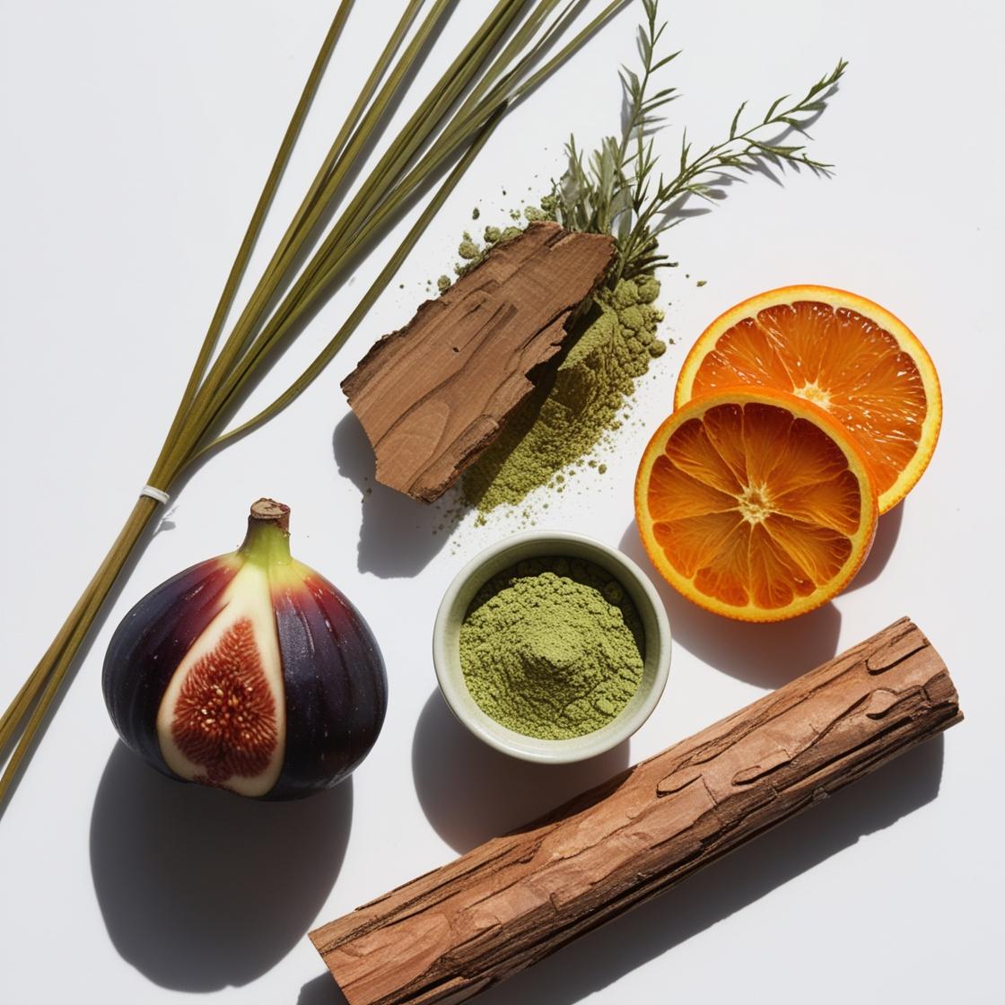 Figue, orange et vétiver, notes olfactives du parfum équivalent divain.753