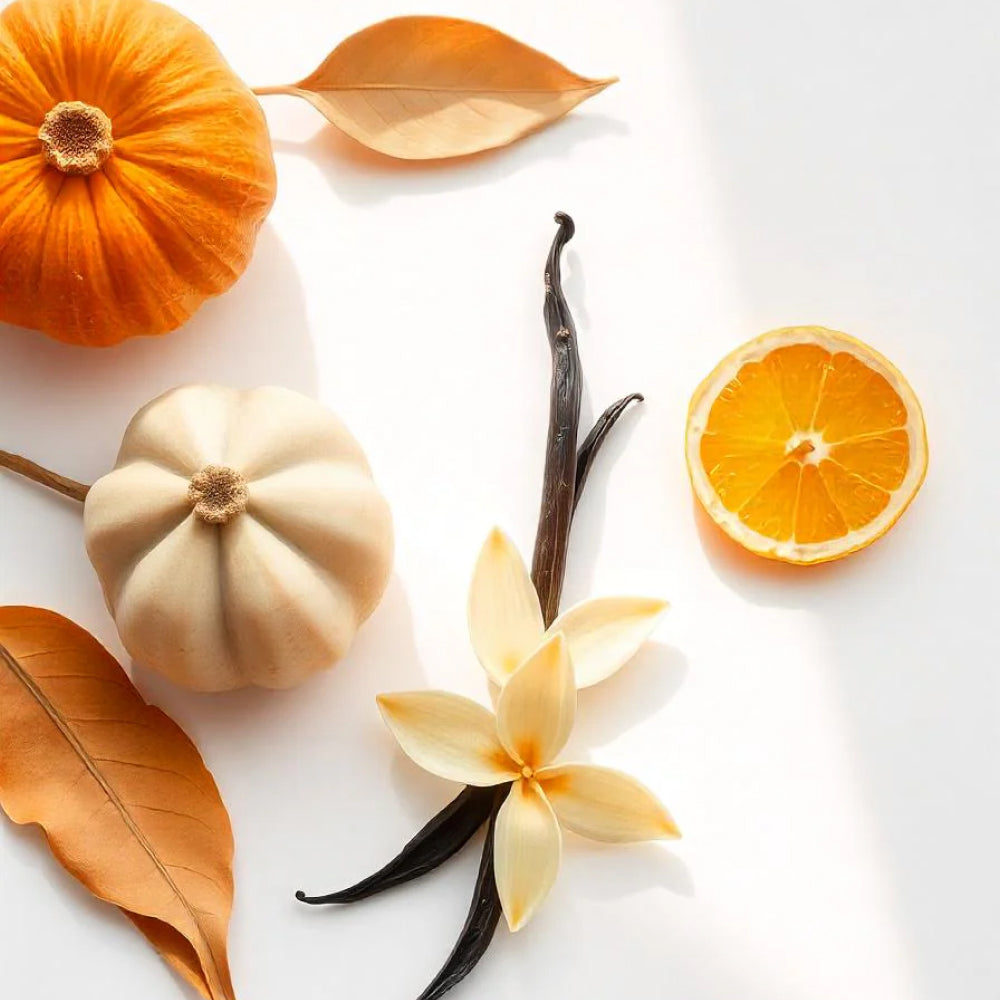 Almizcle y vainilla representando las notas olfativas del perfume.