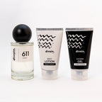 Perfume divain 611 con su crema corporal y su gel.